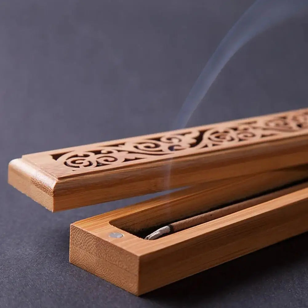 Natural Bamboo Incense Burner Box with Storage & Aromatherapy Plate