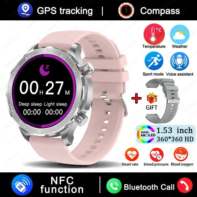 2025 Bluetooth Call Smart Watch Men AMOLED NFC GPS IP68