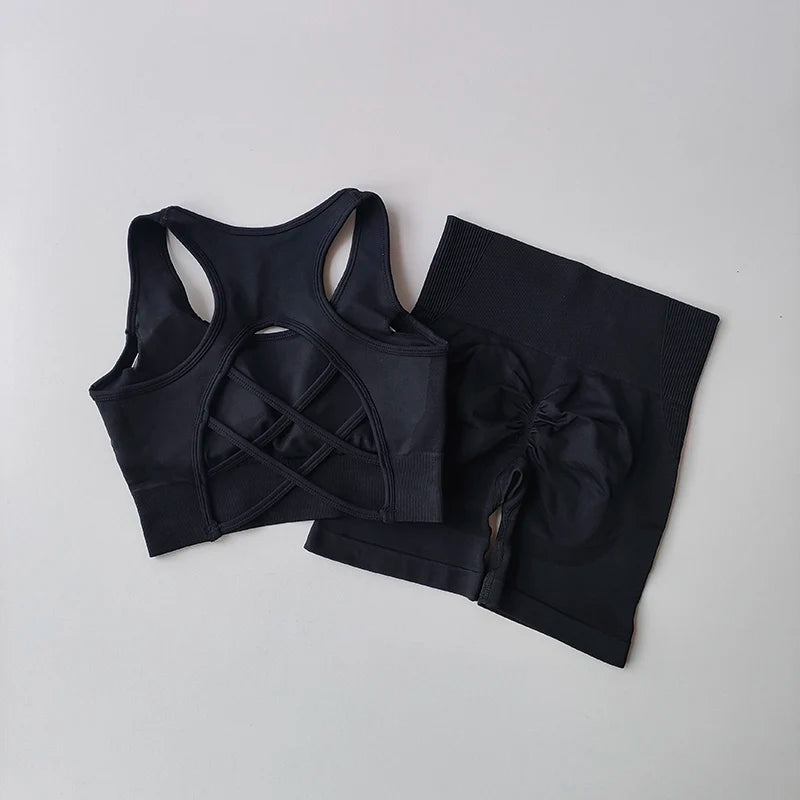 2-Piece Women’s Seamless Yoga Set – Sport Bra & High Waist Shorts