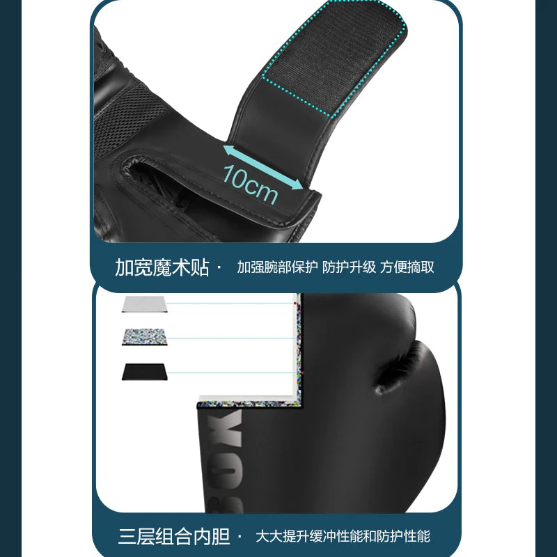 High-Quality PU Leather Boxing Gloves – 6/8/10/12oz Muay Thai, MMA, Free Fight & Sandbag Training Gloves for Men and Women