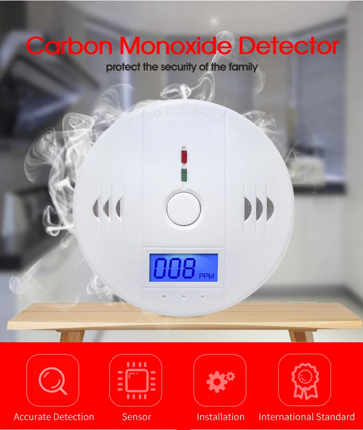 Independent CO Alarm Sensor – Carbon Monoxide Detector with LCD Display & 85dB High-Sensitivity Warning for Home & Hotel