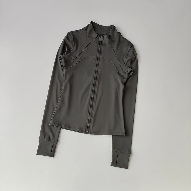 Women’s Yoga Suit – High-End Long Sleeve Sports Jacket with Standing Collar, Windproof Running & Training Top