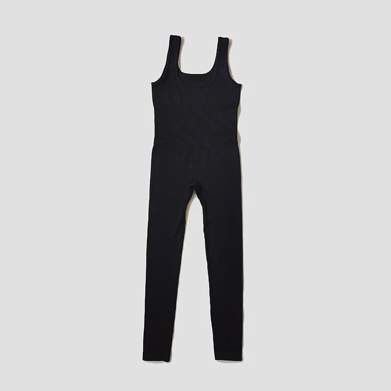 Seamless Ribbed Jumpsuit Women’s Yoga Tracksuit – One-Piece Sleeveless Fitness Romper