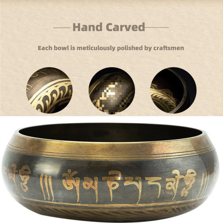 Tibetan Singing Bowl Set – 8.5–20CM Scripture Bowls for Meditation & Healing