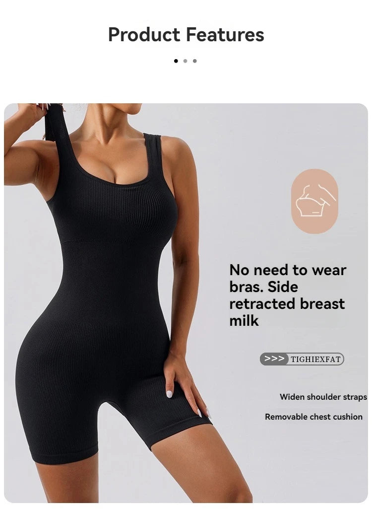 Seamless Tummy Control Bodysuit – Women’s Backless One-Piece Yoga Romper