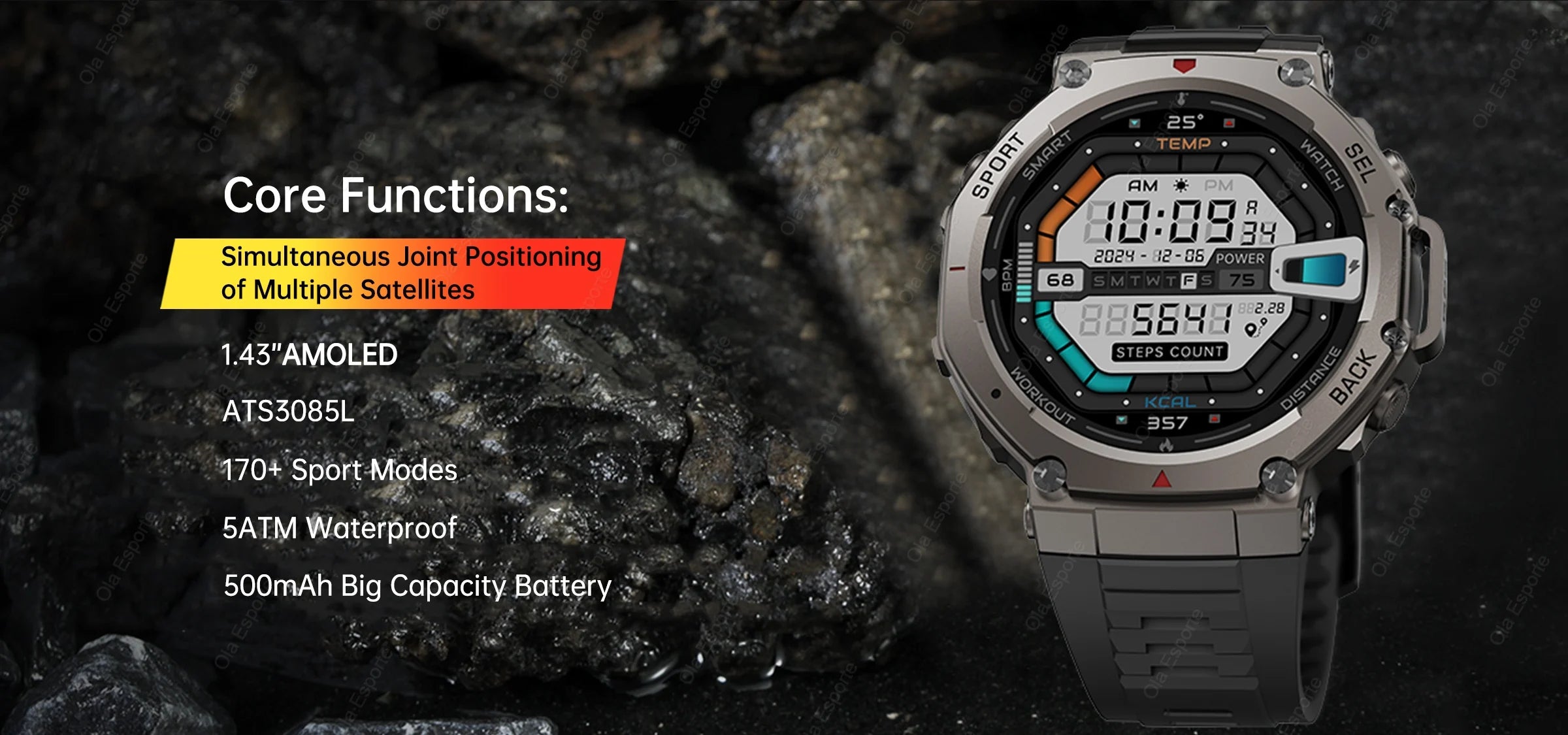 T-Rex 3 GPS Smartwatch – 10ATM Waterproof Military Sports Fitness Watch