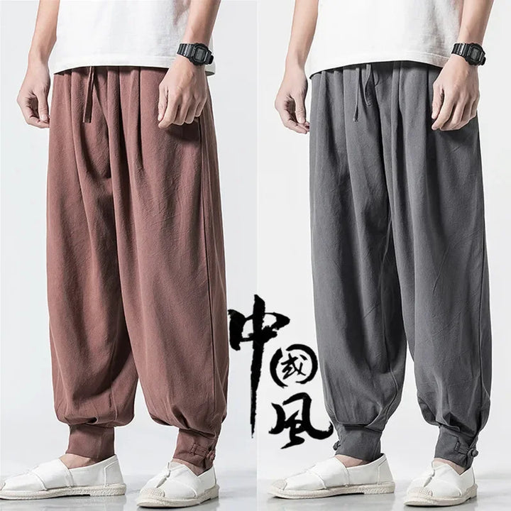 Loose-Fit Cotton Linen Monk Pants – Unisex Zen Meditation Trousers