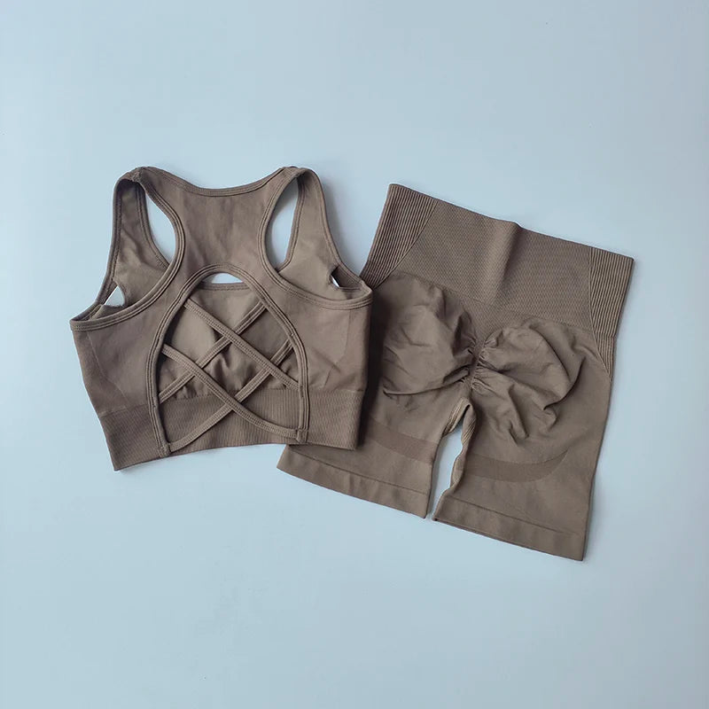 2PCS Seamless Yoga Set – Sports Bra & High Waist Shorts