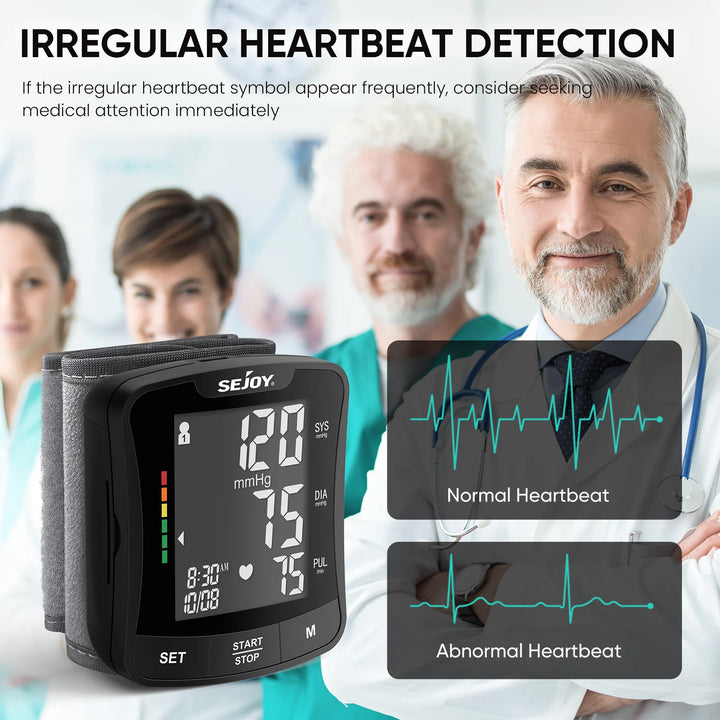 SEJOY Electronic Wrist Blood Pressure Monitor – Digital Sphygmomanometer with Heart Rate Detection