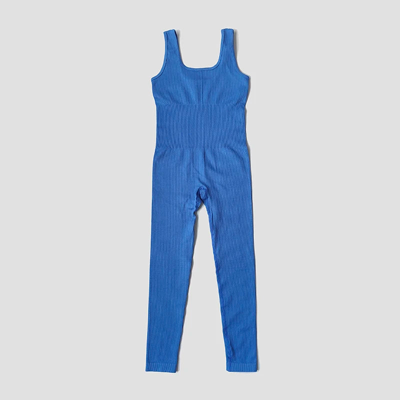 Seamless Ribbed Jumpsuit Women’s Yoga Tracksuit – One-Piece Sleeveless Fitness Romper