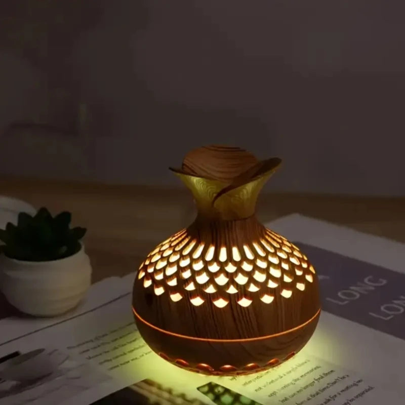 Eco-Friendly Wood Grain Ultrasonic Diffuser – USB Essential Oil Humidifier with Compact Desk Design & Light