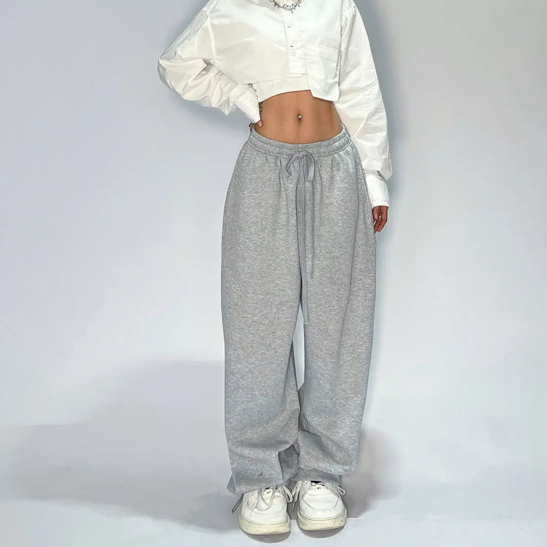 Women’s Casual Grey Sweatpants – Loose Fit Parachute Pants with Stretchy Waist for Everyday Comfort