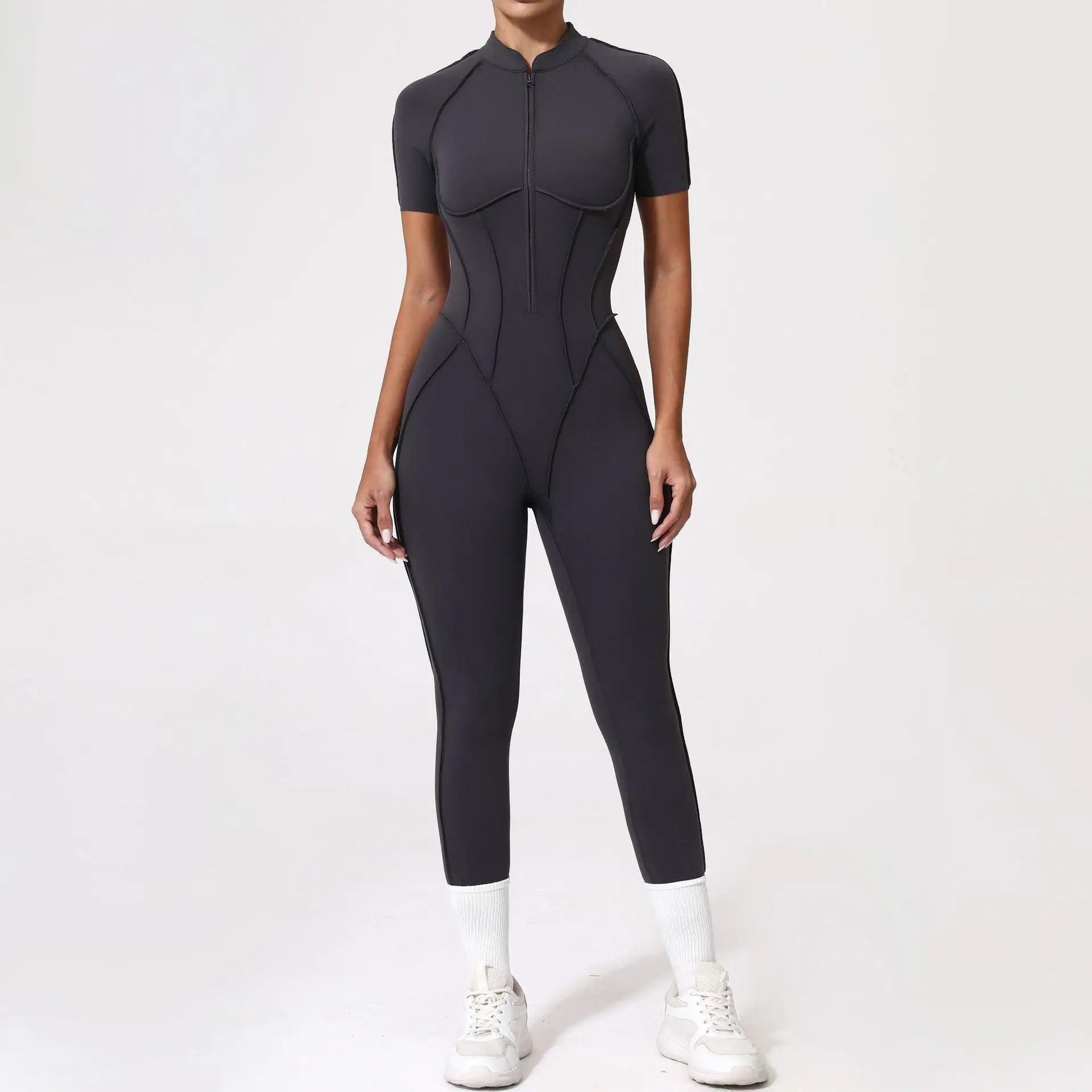 Seamless Yoga Jumpsuit – Women’s Backless Hip-Lifting One-Piece Fitness Bodysuit with Zipper for Gym & Workout