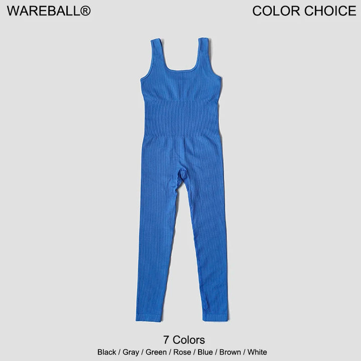 Seamless Ribbed Jumpsuit Women’s Yoga Tracksuit – One-Piece Sleeveless Fitness Romper