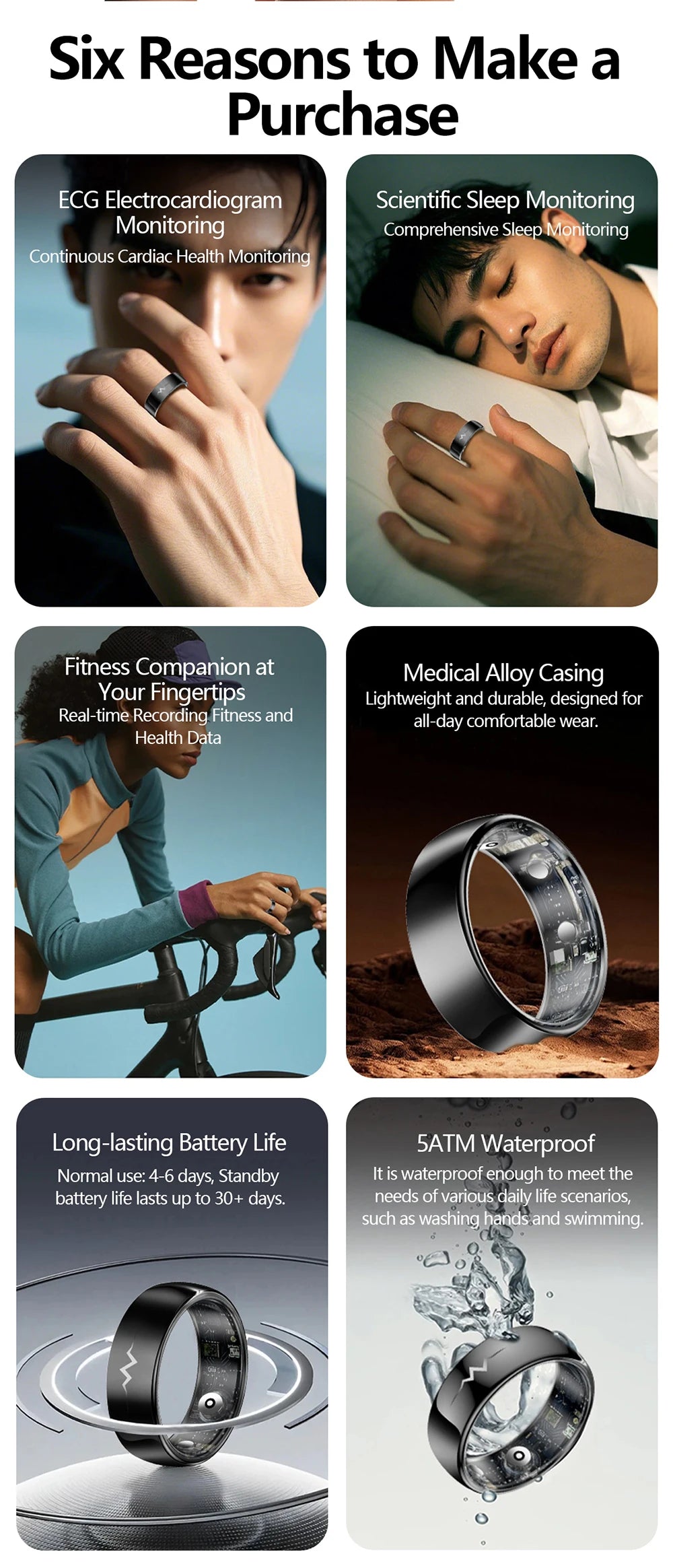 High-End Smart Ring – ECG, Blood Oxygen, Heart Rate & Blood Pressure Monitor with Sleep Tracking, 5ATM Waterproof, Multi-Sport Modes