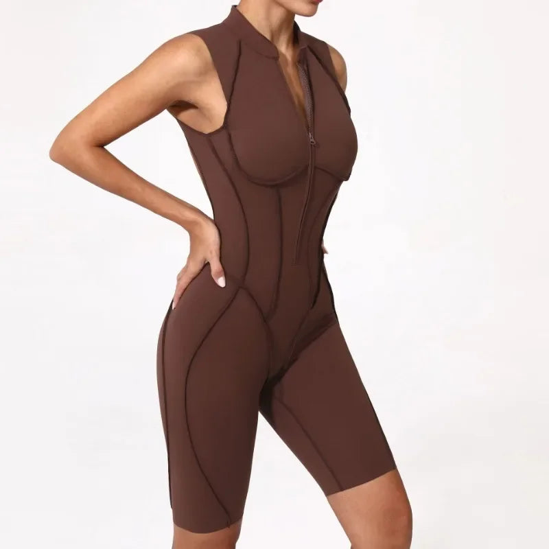 Seamless Yoga Jumpsuit – Women’s Backless Hip-Lifting One-Piece Fitness Bodysuit with Zipper for Gym & Workout