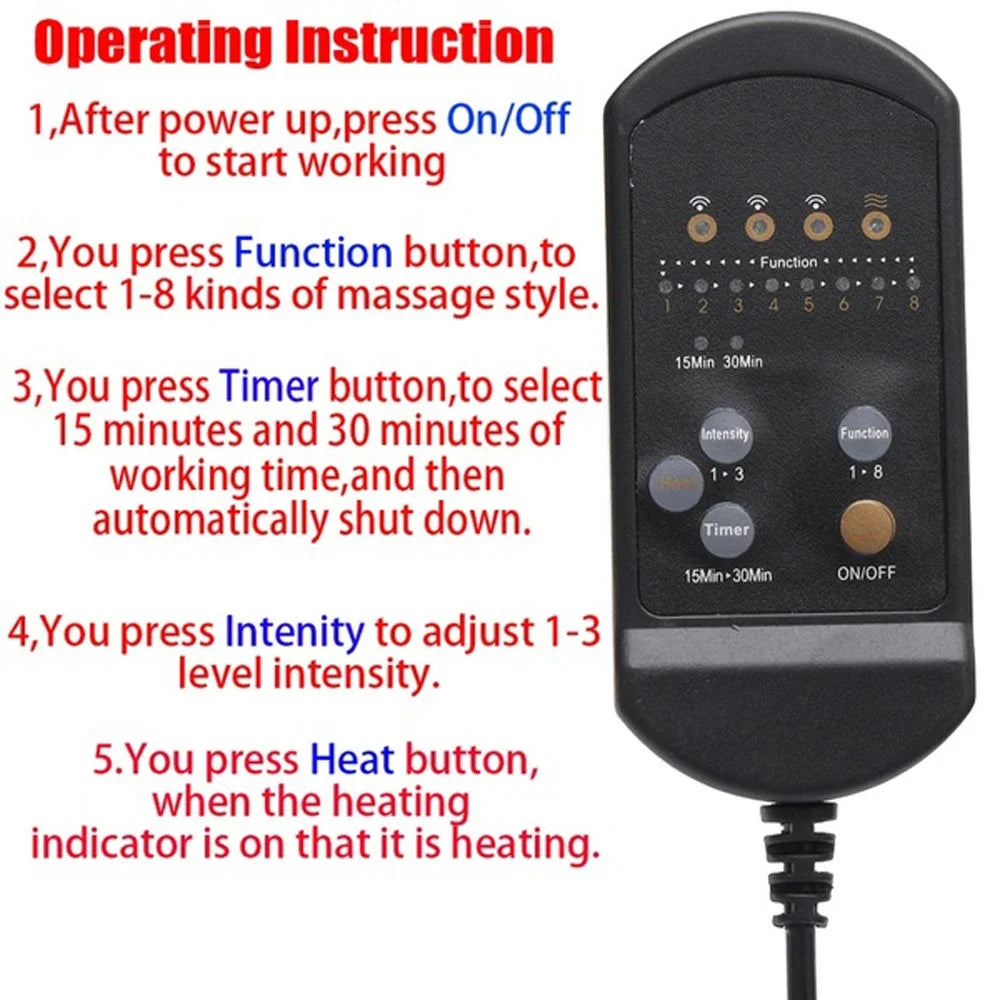 Electric Heating Vibrating Back Massager Cushion – Portable Chair Pad for Car, Home & Office Pain Relief