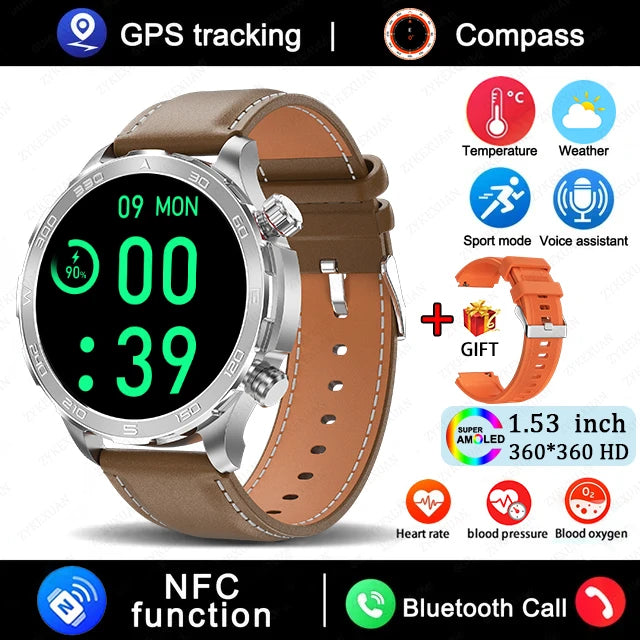 2025 Bluetooth Call Smart Watch Men AMOLED NFC GPS IP68