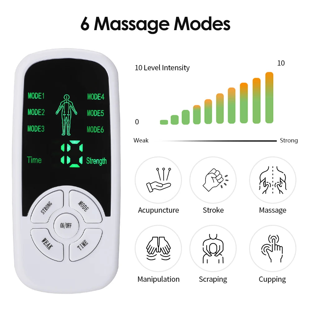 EMS TENS Muscle Stimulator – Physiotherapy Pulse Massager with 6 Modes