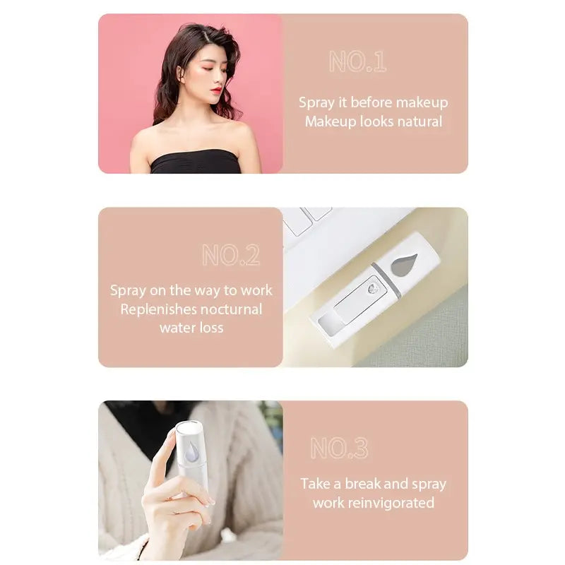 Mini Nano Mist Sprayer – USB Rechargeable Facial Humidifier & Steamer