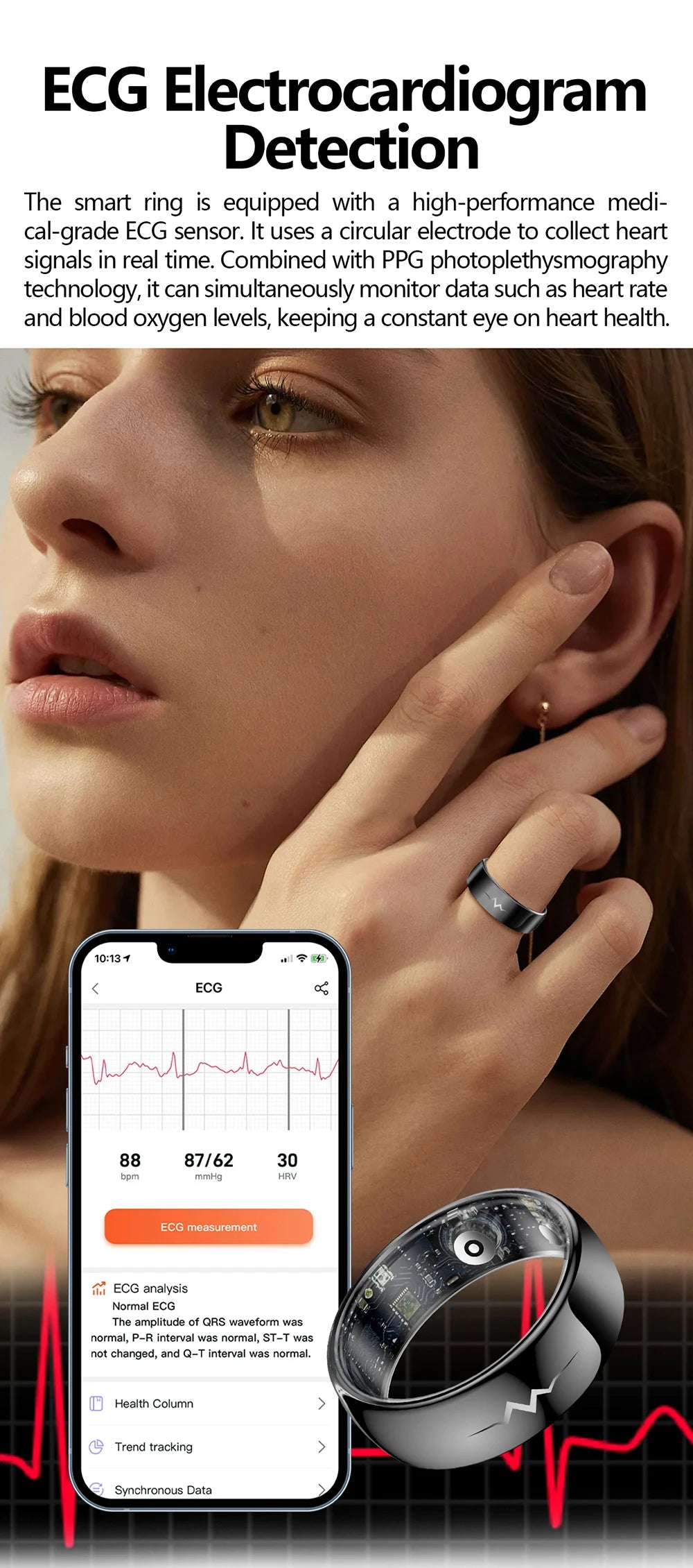 High-End Smart Ring – ECG, Blood Oxygen, Heart Rate & Blood Pressure Monitor with Sleep Tracking, 5ATM Waterproof, Multi-Sport Modes