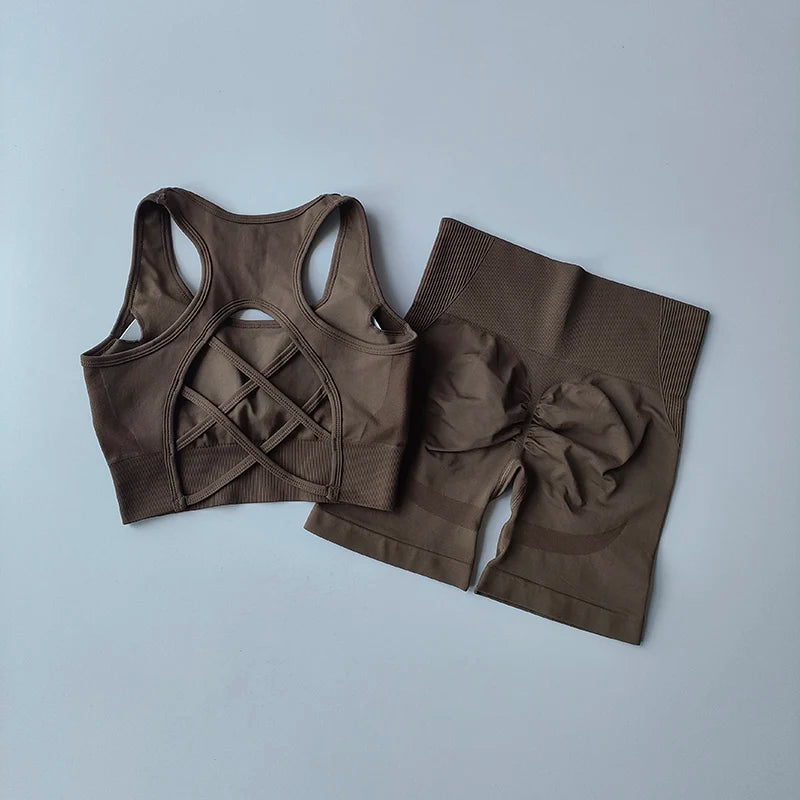 2PCS Seamless Yoga Set – Sports Bra & High Waist Shorts