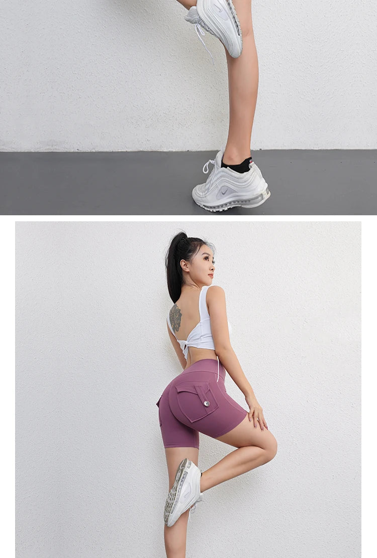 Women's Peach Lift Fitness Shorts – Pocket Yoga Three-Quarter Pants