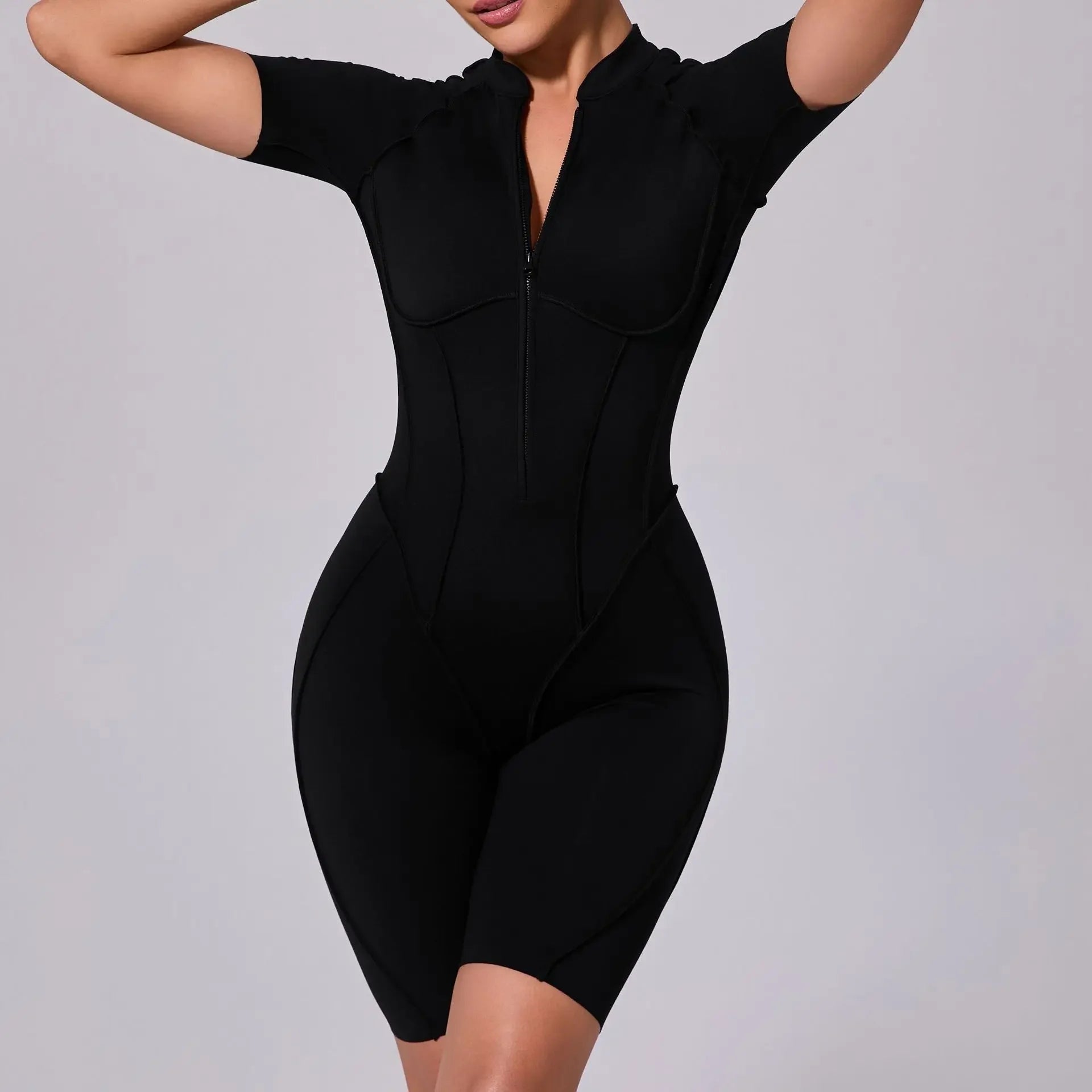 Seamless Yoga Jumpsuit – Women’s Backless Hip-Lifting One-Piece Fitness Bodysuit with Zipper for Gym & Workout