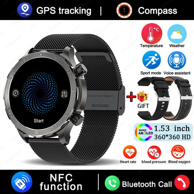 2025 Bluetooth Call Smart Watch Men AMOLED NFC GPS IP68