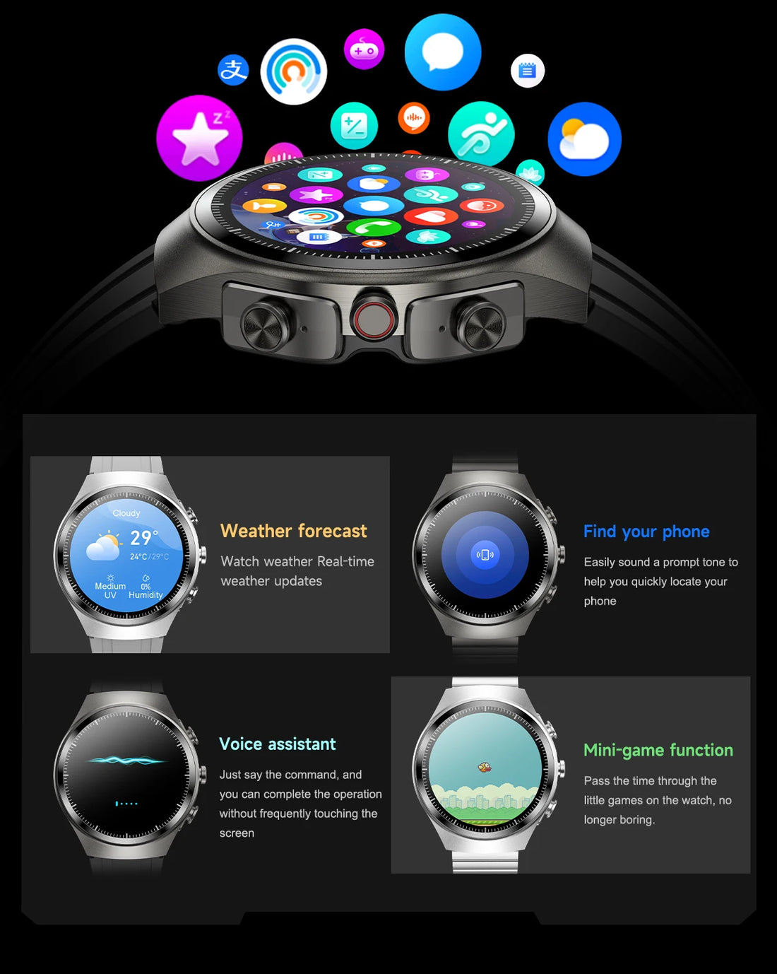 GEJIAN Smartwatch with Built-in Headphones & AMOLED Display