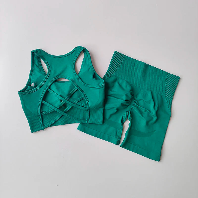 2-Piece Women’s Seamless Yoga Set – Sport Bra & High Waist Shorts