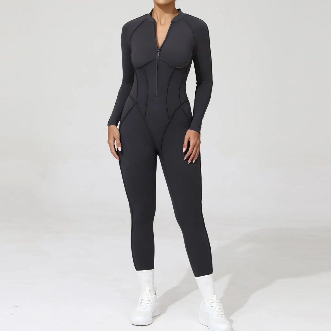 Seamless Yoga Jumpsuit – Women’s Backless Hip-Lifting One-Piece Fitness Bodysuit with Zipper for Gym & Workout