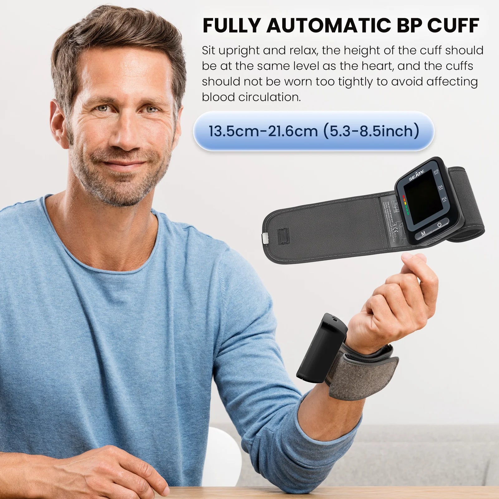 SEJOY Electronic Wrist Blood Pressure Monitor – Digital Sphygmomanometer with Heart Rate Detection