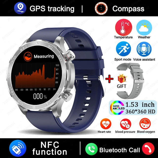 2025 Bluetooth Call Smart Watch Men AMOLED NFC GPS IP68