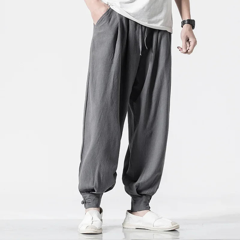 Loose-Fit Cotton Linen Monk Pants – Unisex Zen Meditation Trousers