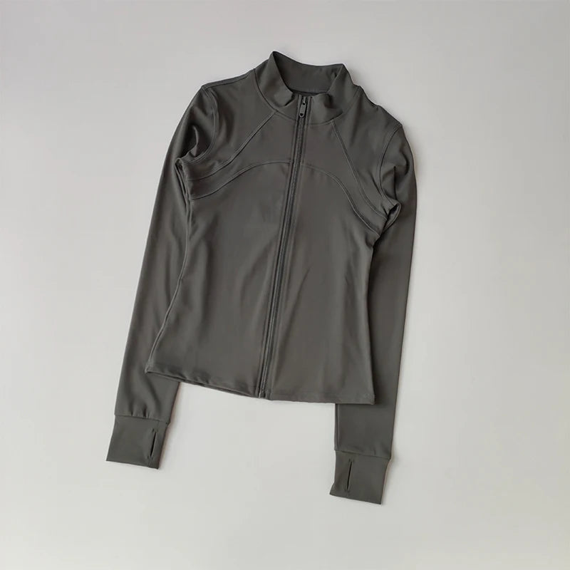 Women’s Yoga Suit – High-End Long Sleeve Sports Jacket with Standing Collar, Windproof Running & Training Top