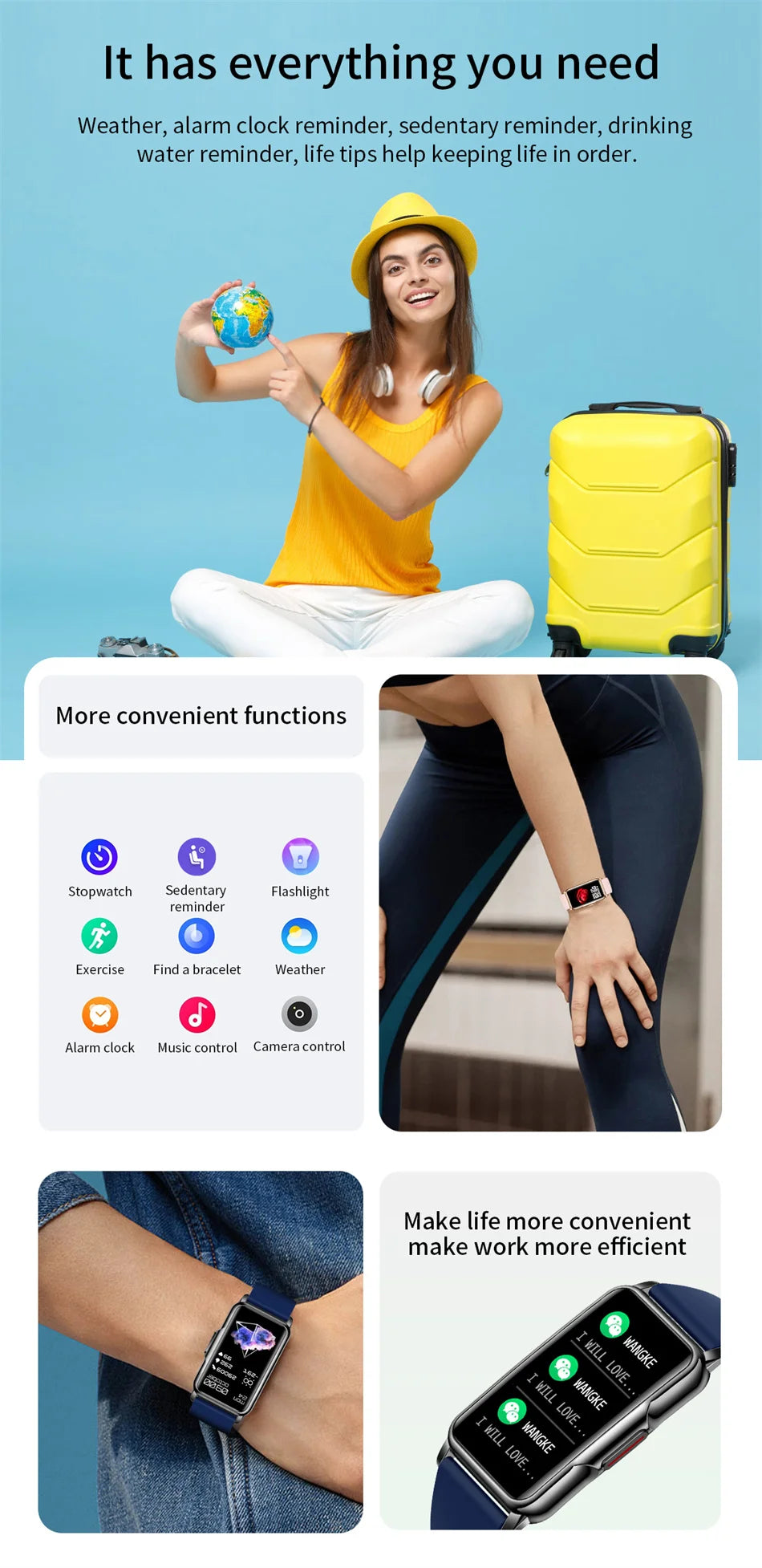 Smart Bracelet Watch – Android iOS Compatible, Waterproof Fitness Tracker with Heart Rate Monitor & 20+ Sports Modes, Gift for Men & Women