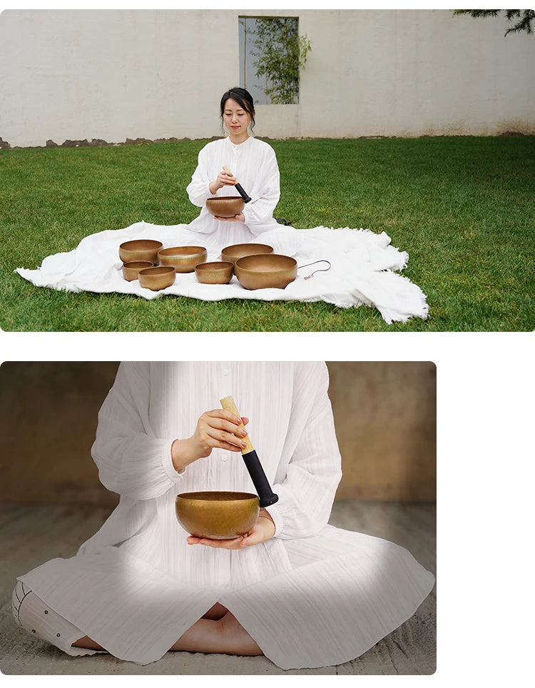Tibetan Bronze Singing Bowl Set – Handmade Buddhist Sound Healing Bowl with Cushion & Wooden Stick for Meditation & Spiritual Practice