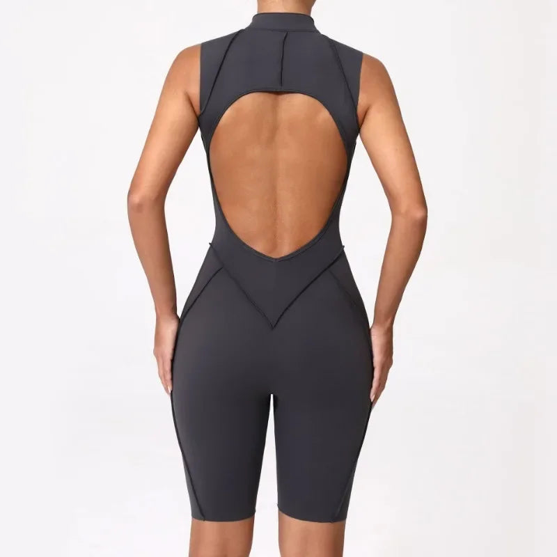 Seamless Yoga Jumpsuit – Women’s Backless Hip-Lifting One-Piece Fitness Bodysuit with Zipper for Gym & Workout