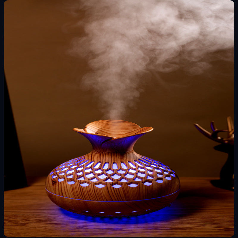 Eco-Friendly Wood Grain Ultrasonic Diffuser – USB Essential Oil Humidifier with Compact Desk Design & Light